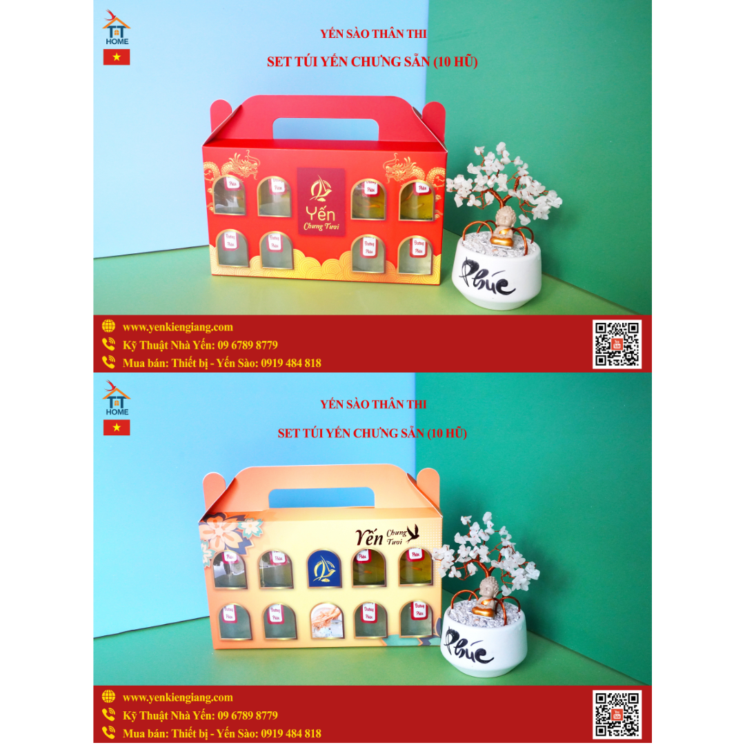 Túi đựng 10 hũ yến có khay ( vàng / đỏ )